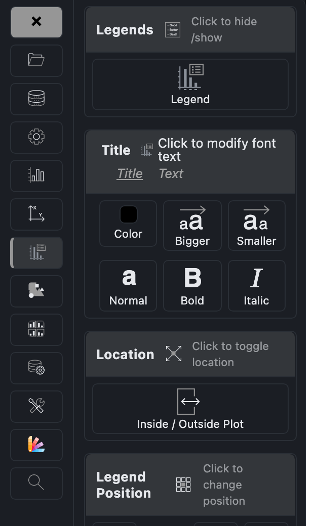 minimal style, dark: the Customizer's Legends panel