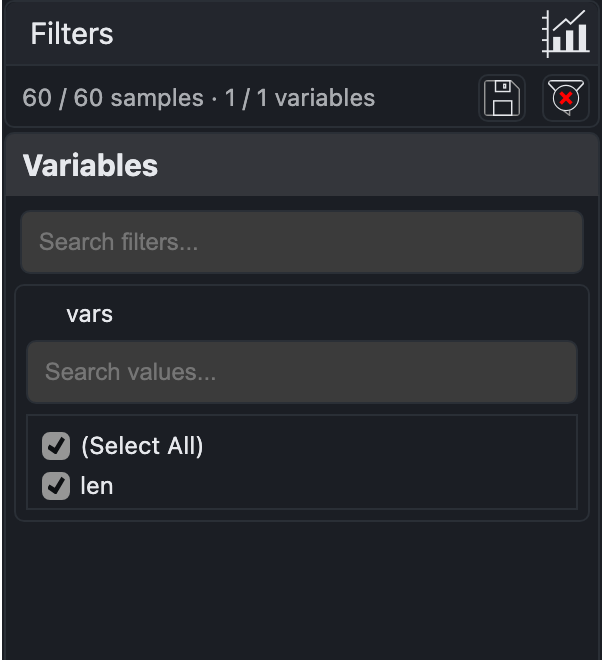 minimal style, dark: the data filter panel