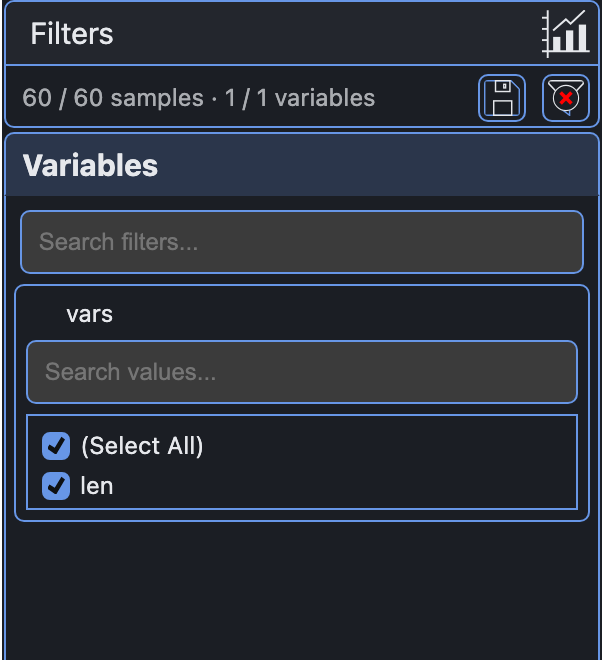 ngs360 style, dark: the data filter panel