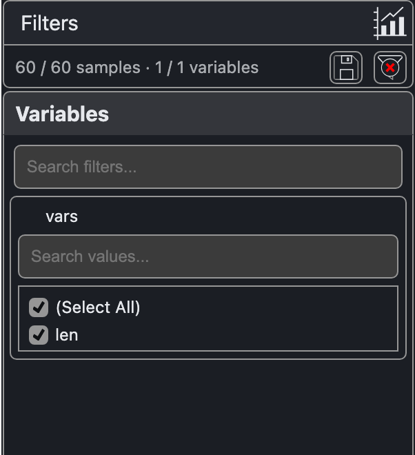 old style, dark: the data filter panel